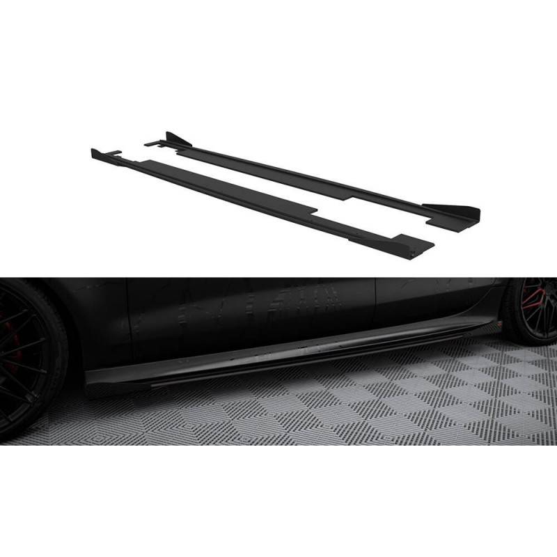 Maxton - Street Pro Rajouts Des Bas De Caisse + Flaps Audi A7 S-Line C7 Noir + Rabats Brillant, AUA7C7SLINECNC-SD1B+SF1G Maxtond